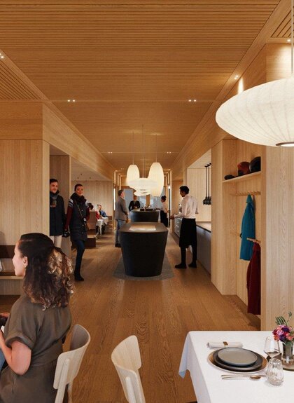 Rendering von der Inneneinrichtung des Neubaus vom Restaurant Grüneck | © Golm Silvretta Lünersee Tourismus GmbH Bregenz