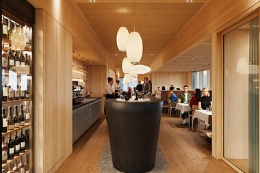 Rendering von der Inneneinrichtung des Neubaus vom Restaurant Grüneck | © Golm Silvretta Lünersee Tourismus GmbH Bregenz