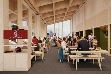 Rendering von der Inneneinrichtung des Neubaus vom Restaurant Grüneck | © Golm Silvretta Lünersee Tourismus GmbH Bregenz